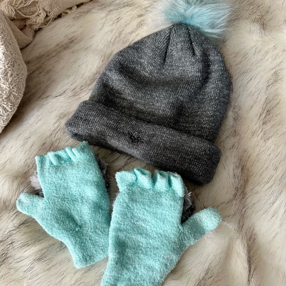 Justice Girls Teal & Gray Love/Black “K” Initial Beanies And Fingerless Gloves - Picture 9 of 12